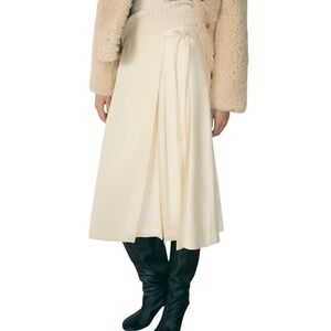 NWT Mango MNG Lyocell skirt with bow Beige Wrap Pleated Midi Skirt Size 8